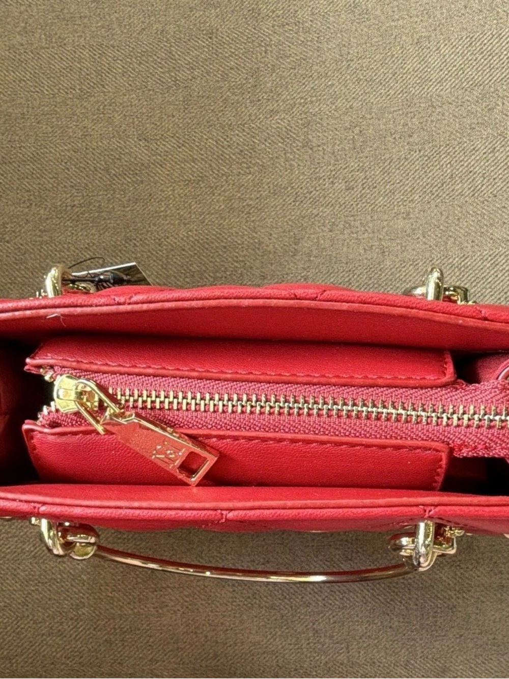 Quilted Red Top-Handle Women's Satchel w/ Crossbody Strap - Picture 2 of 3